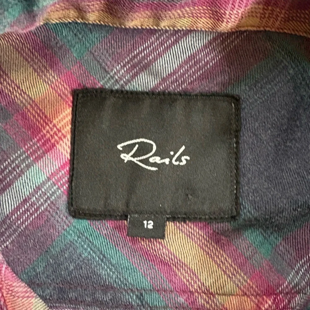 RAILS Hudson Navy Pink Jade Plaid Cloudwash LS Shirt Girls Size 12